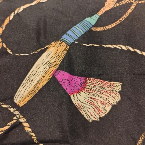 Vintage Rhoda Lynne Jacket Tassel Print Silk Full Zip Windbreaker 80s Size M - Picture 8 of 8